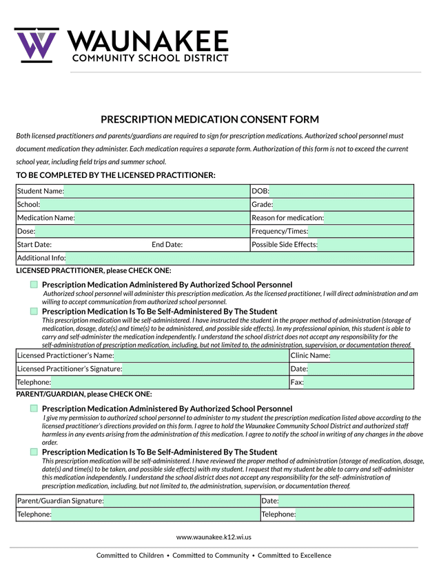 PRESCRIPTION MEDICATION CONSENT FORM screenshot