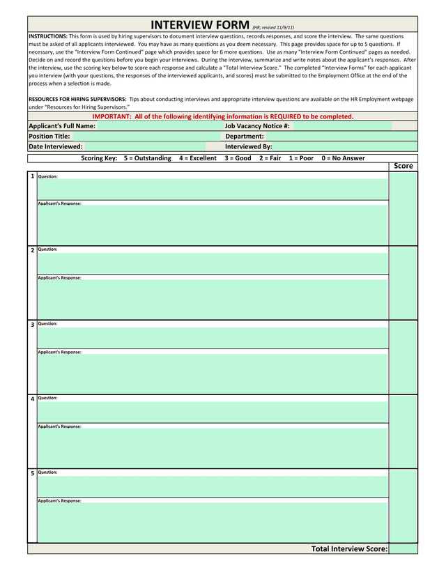 Interview Form screenshot
