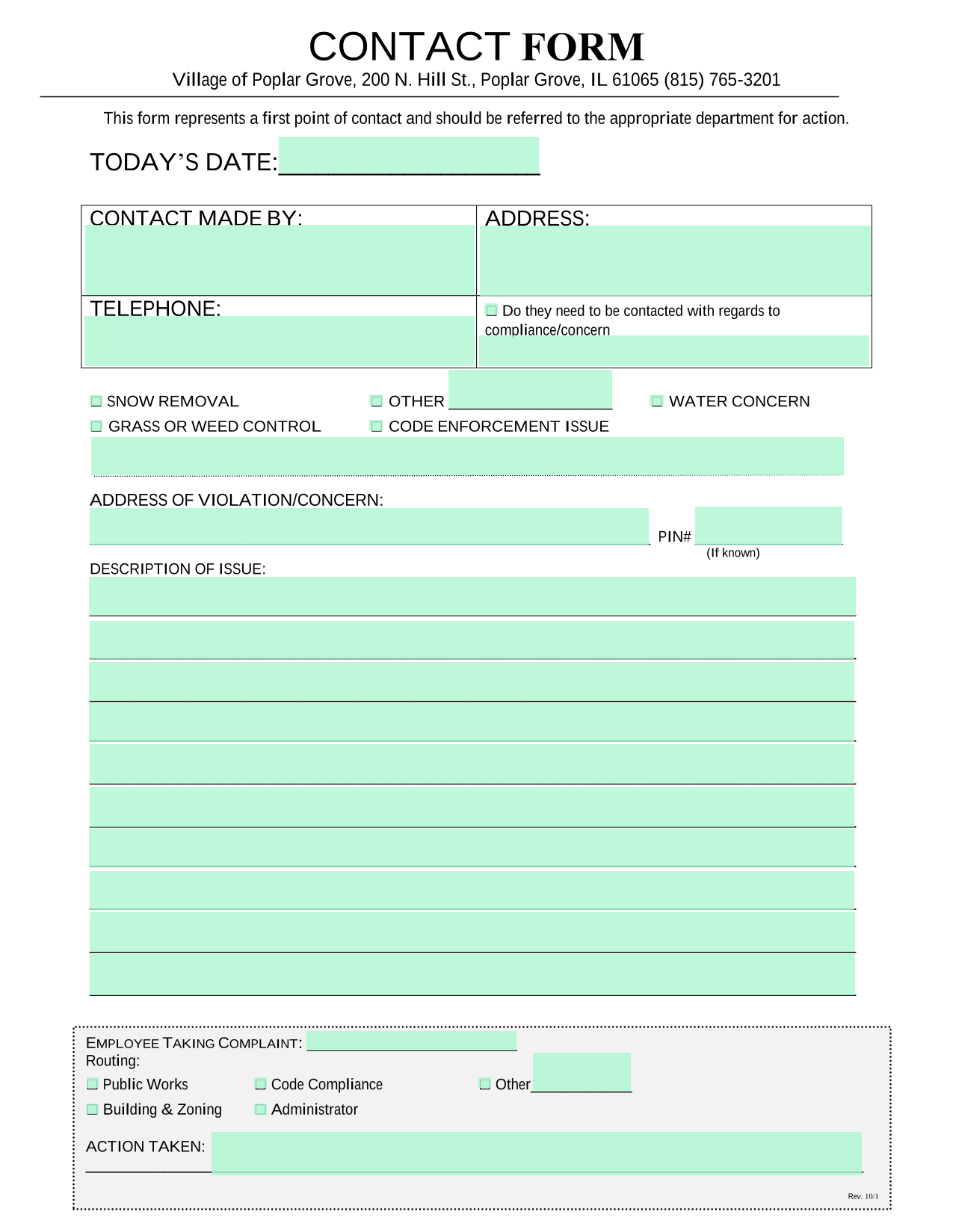 Contact Form screenshot