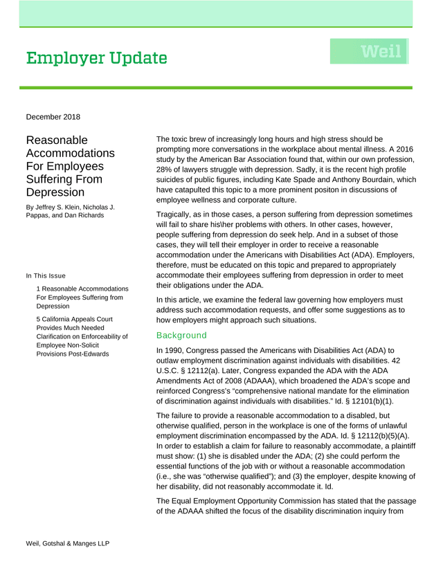 Reasonable Accommodations For Employees Suffering From Depression screenshot