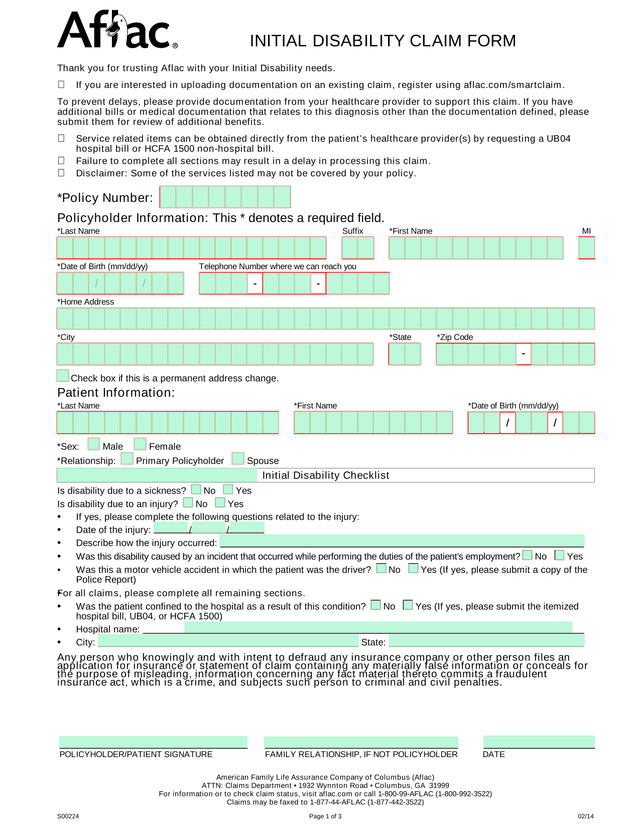 Initial Disability Claim Form screenshot
