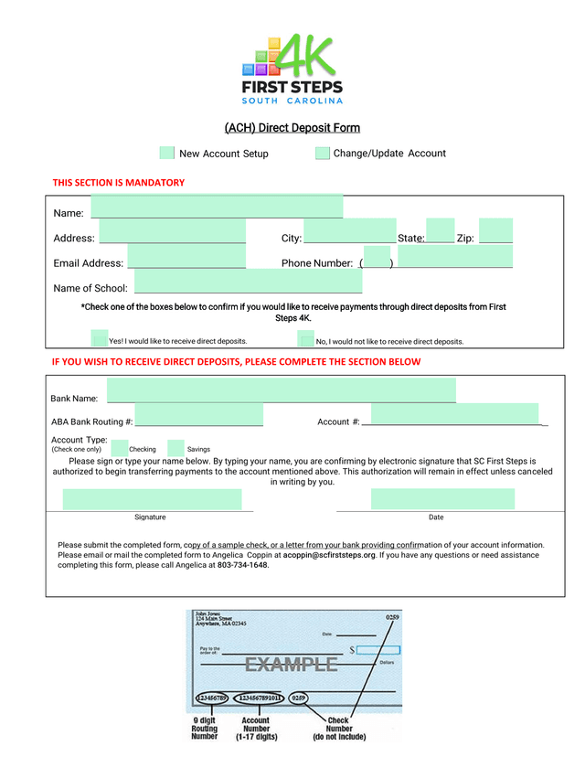 ACH) Direct Deposit Form screenshot