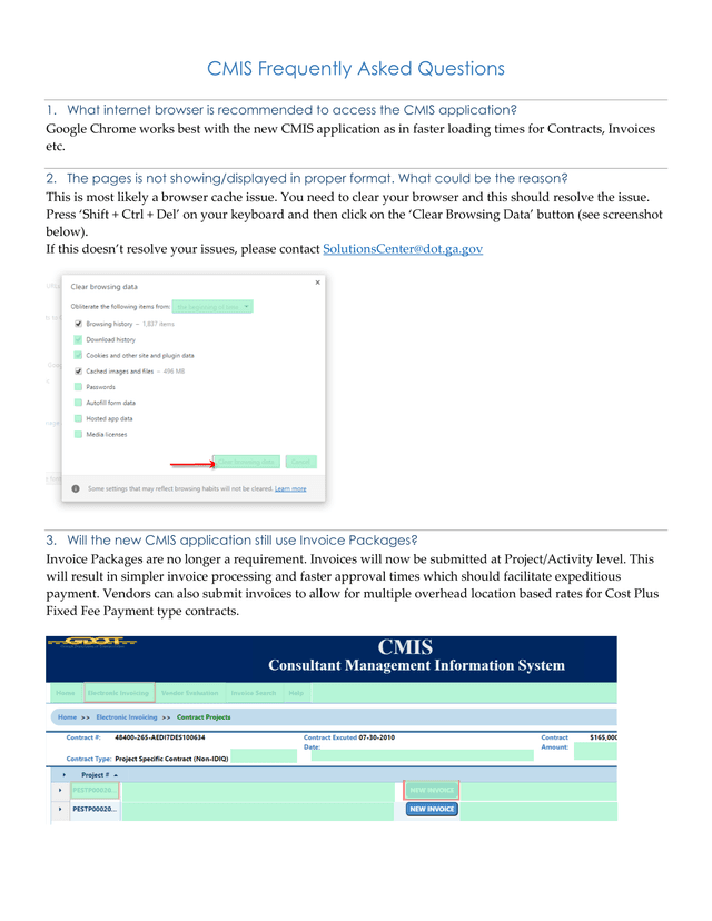CMIS Frequently Asked Questions screenshot