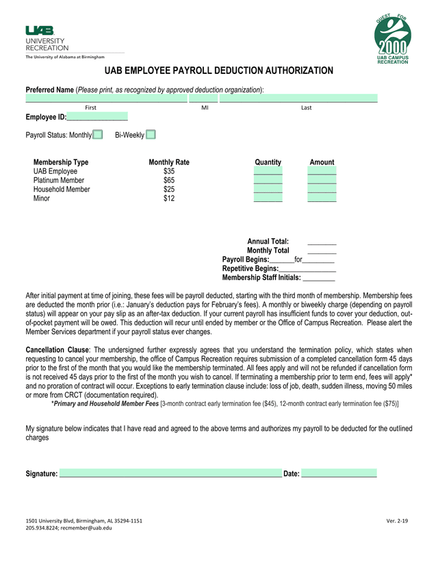 UAB E MPLOYEE PAYROLL DEDUCTION AUTHORIZATION screenshot