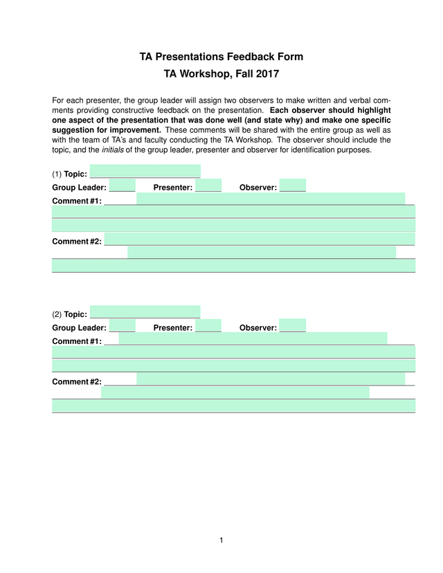 TA Presentations Feedback Form screenshot