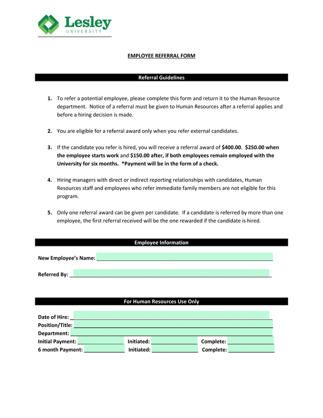 Employee Referral Form screenshot