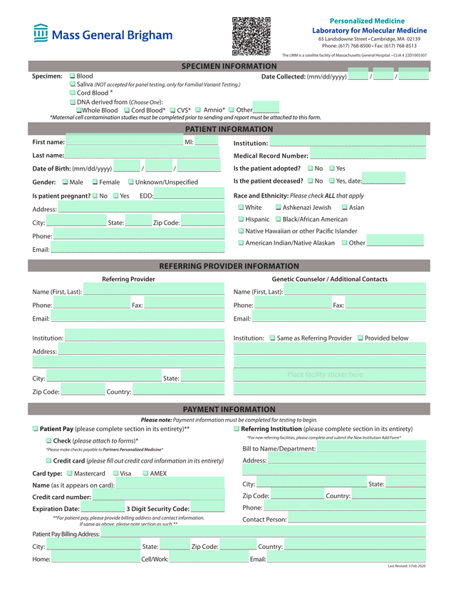 Laboratory For Molecular Medicine Referral Form screenshot