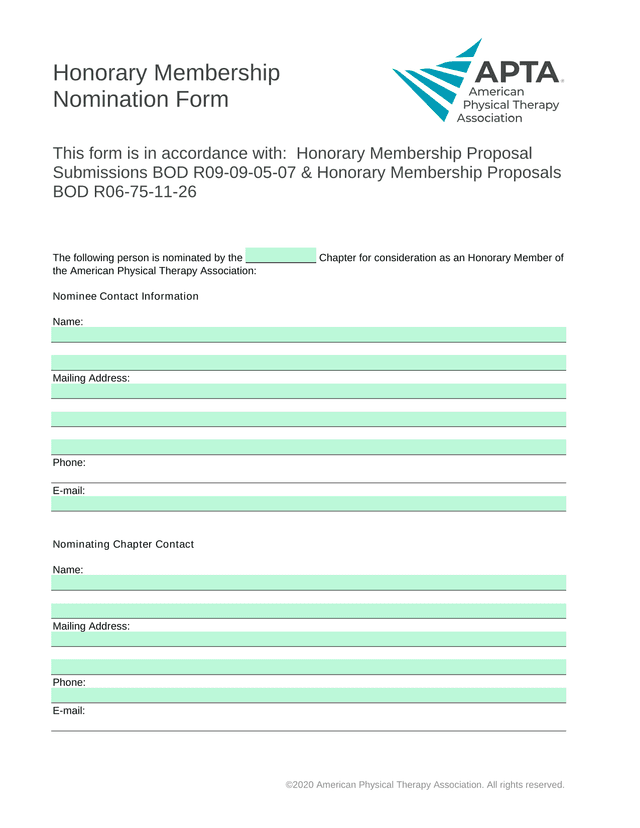 Honorary Membership Nomination Form screenshot