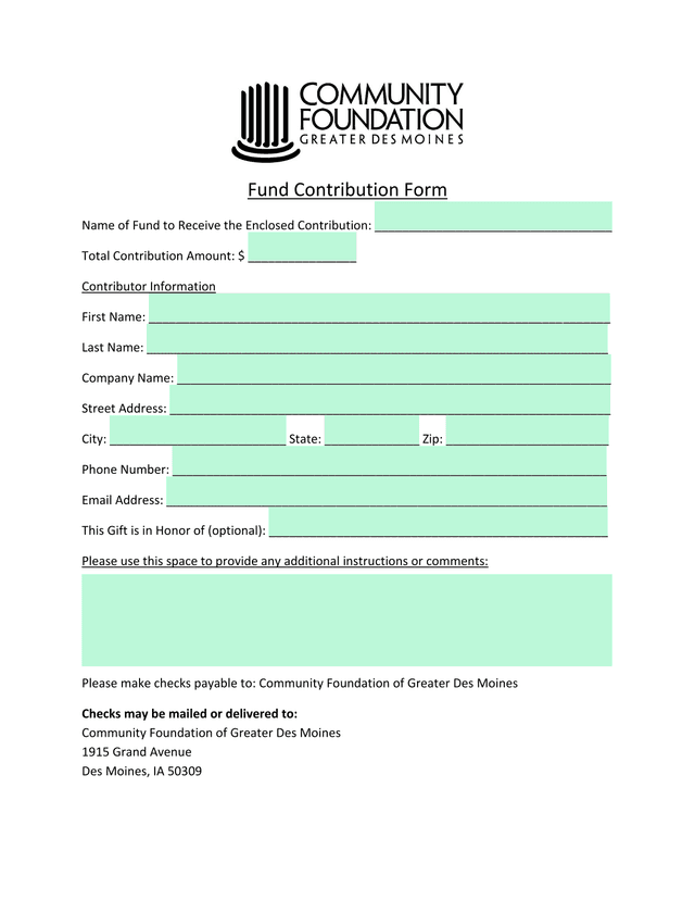Fund Contribution Form screenshot