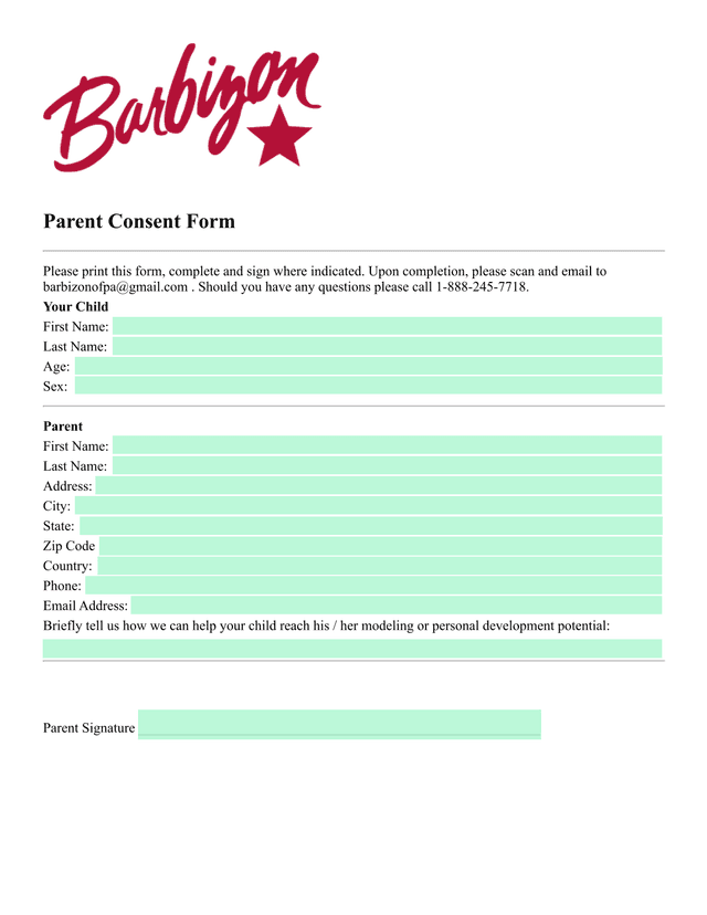 Parent Consent Form screenshot