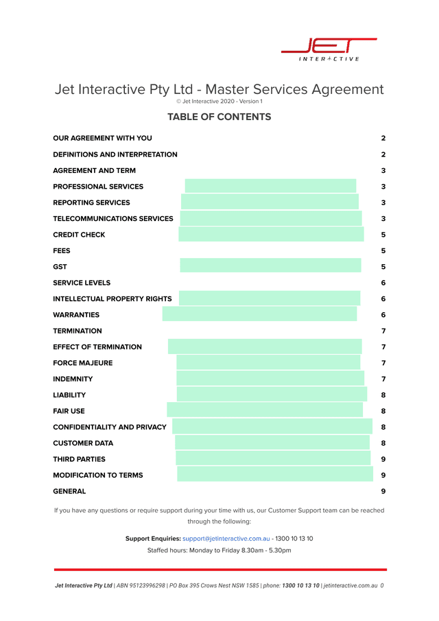 Jet Interactive Pty Ltd   Master Services Agreement screenshot