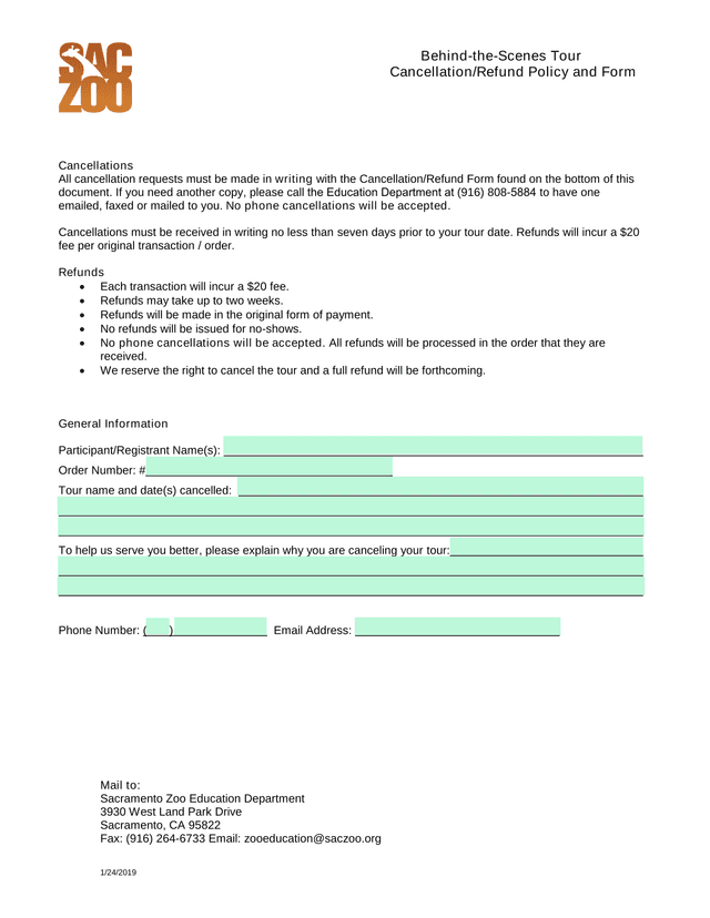 Behind The Scenes Tour CancellationRefund Policy And Form screenshot
