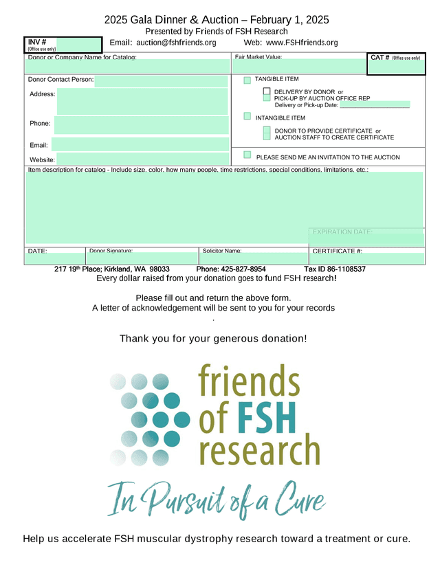 2025 Gala Dinner  Auction Donation Form screenshot