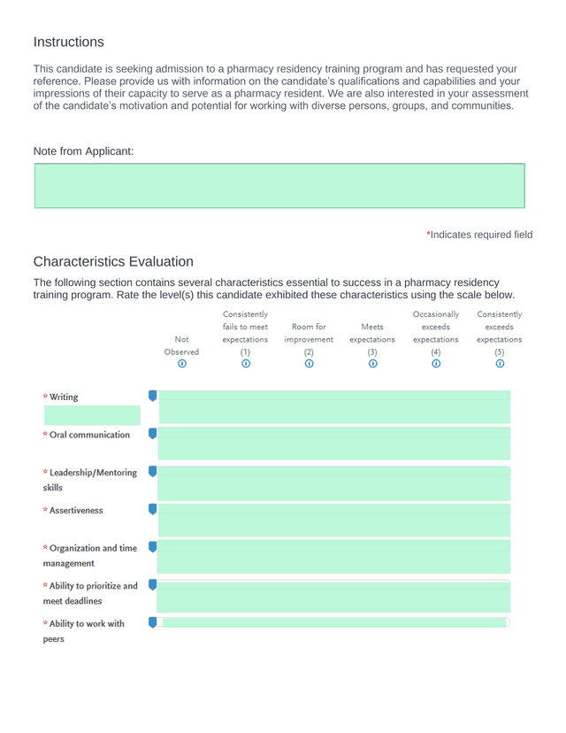 Pharmacy Residency Reference Form screenshot