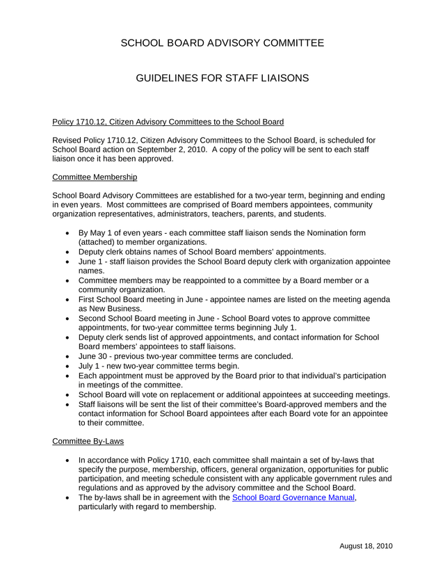 School Board Advisory Committee Guidelines For Staff Liaisons screenshot