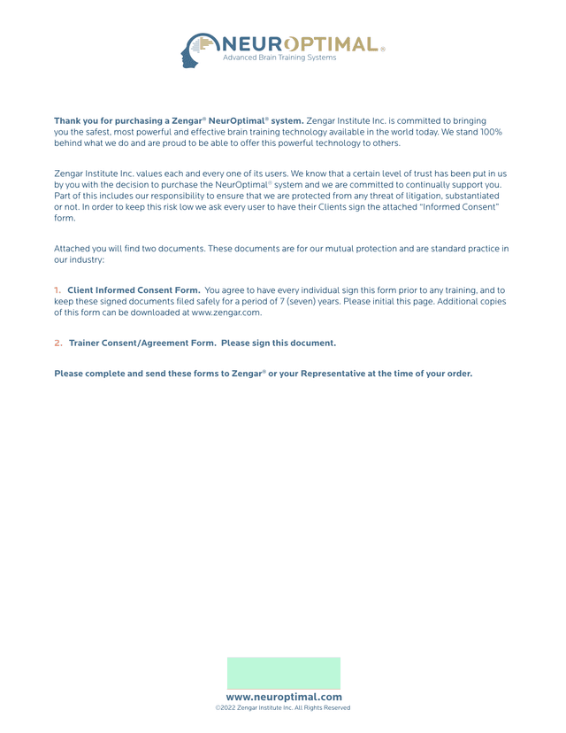 NeurOptimal Client Informed Consent Form screenshot