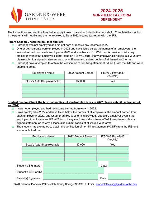 2024 2025 Non Filer Tax Form Dependent screenshot