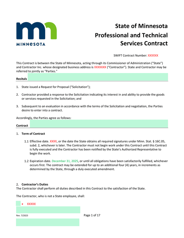Professional And Technical Services Contract screenshot