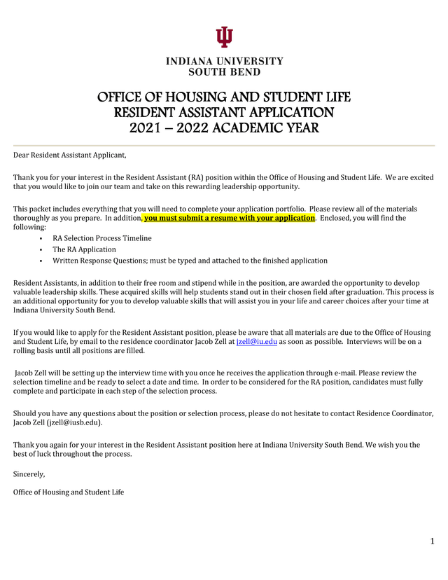 Resident Assistant Application screenshot