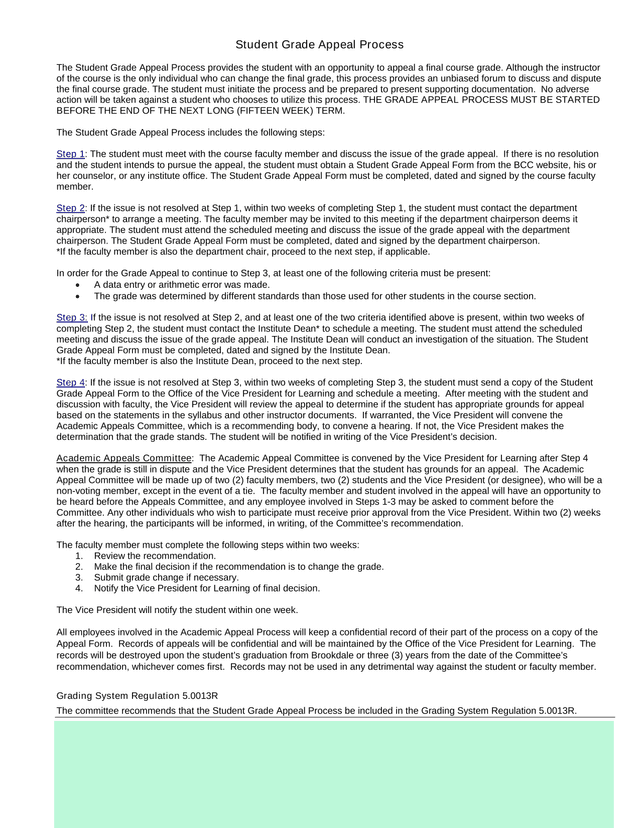 Student Grade Appeal Process screenshot
