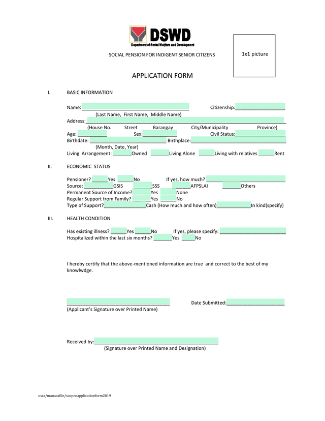 Social Pension For Indigent Senior Citizens Application Form screenshot