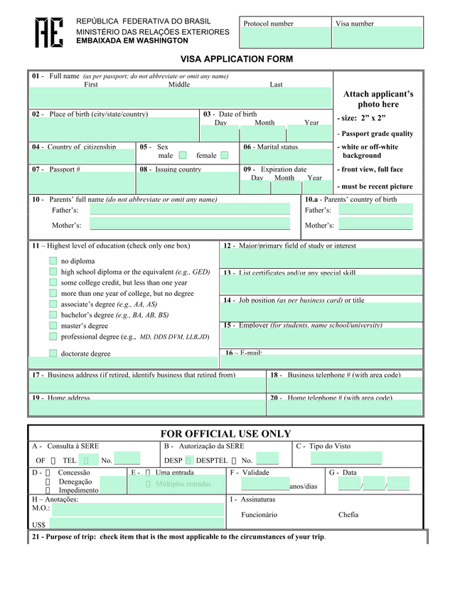 VISA APPLICATION FORM screenshot