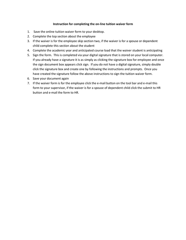 On Line Tuition Waiver Form screenshot