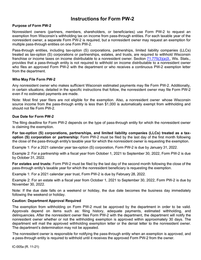 Form PW 2 screenshot