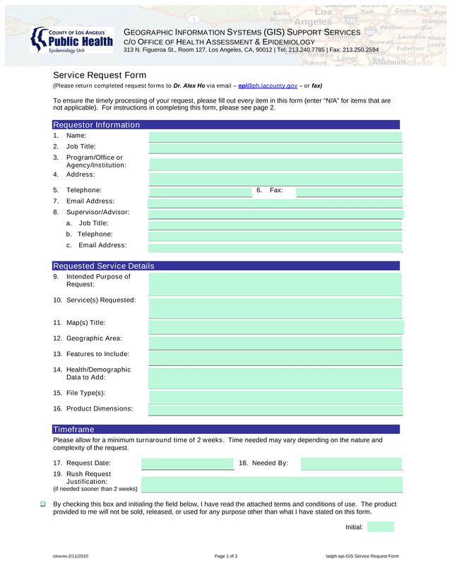 Service Request Form screenshot