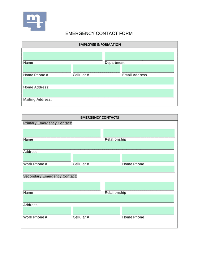 EMERGENCY CONTACT FORM screenshot