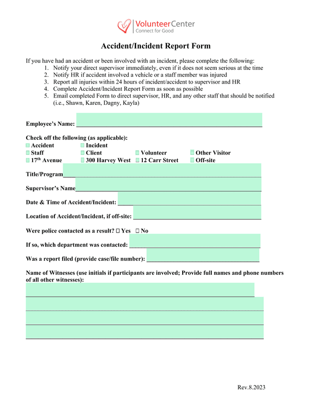 AccidentIncident Report Form screenshot