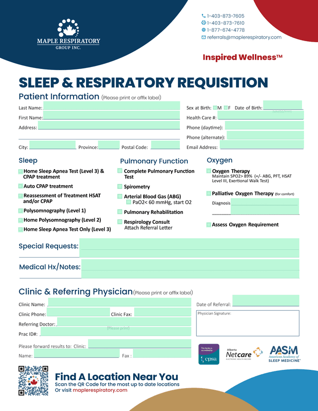 Sleep  Respiratory Requisition screenshot