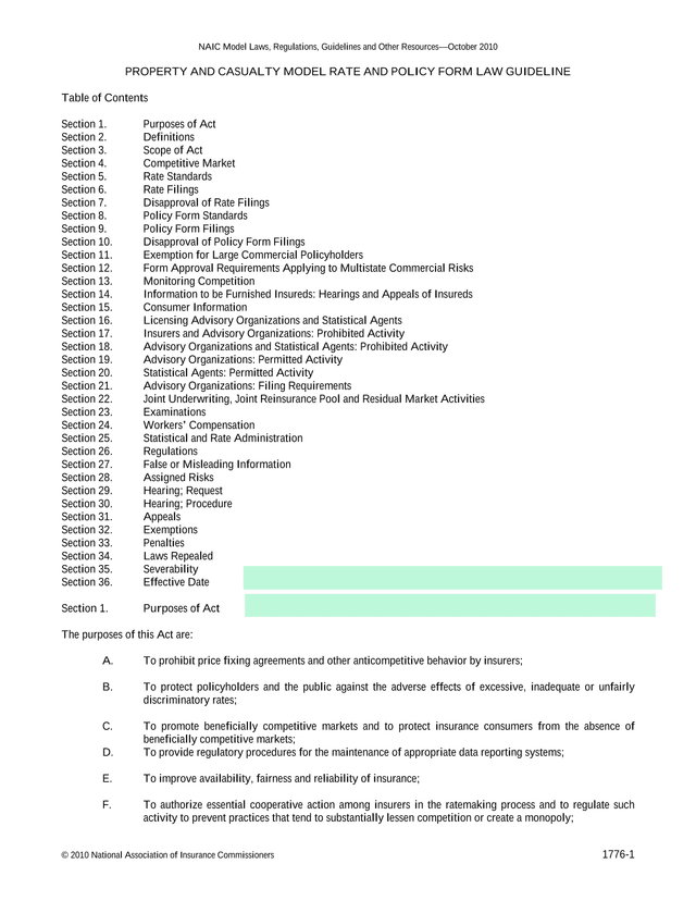 Property And Casualty Model Rate And Policy Form Law Guideline screenshot