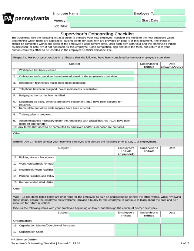 SupervisorS Onboarding Checklist screenshot