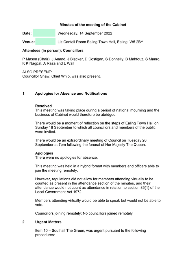 Minutes Of The Meeting Of The Cabinet screenshot