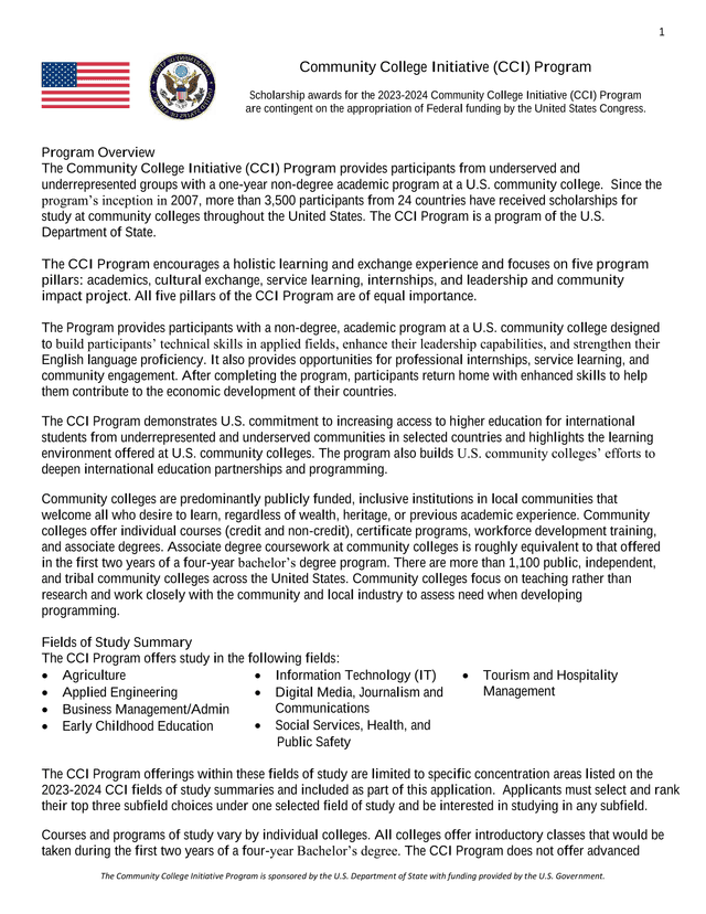 Community College Initiative (CCI) Program screenshot