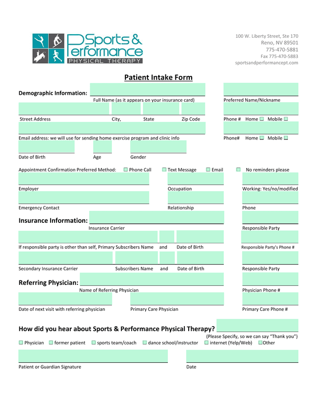 Patient Intake Form screenshot