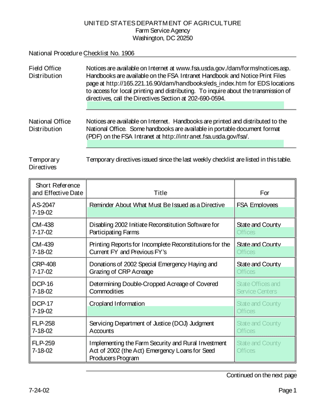 National Procedure Checklist No. 1906 screenshot