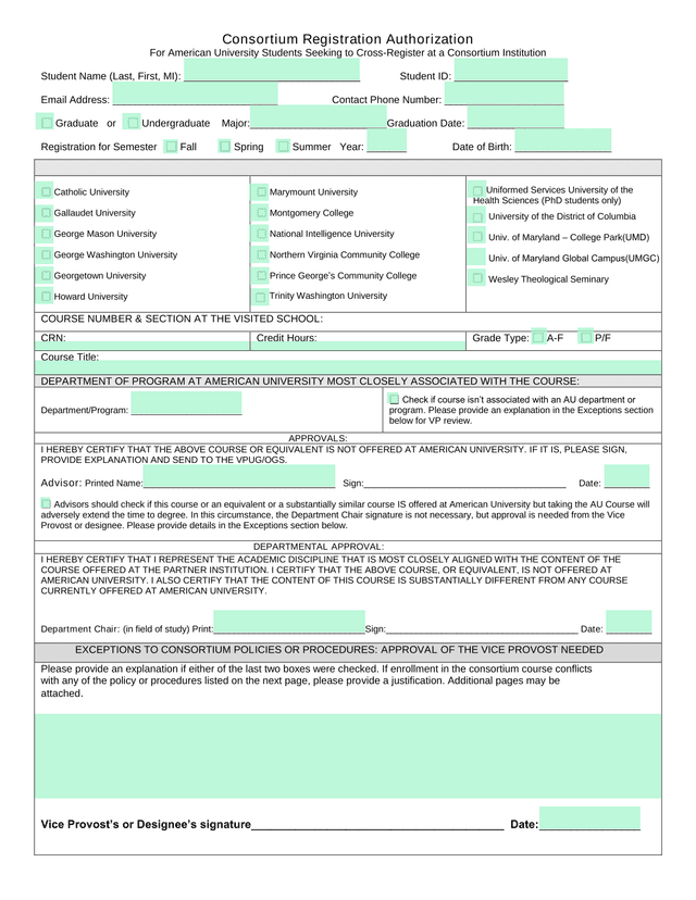 Consortium Registration Authorization screenshot