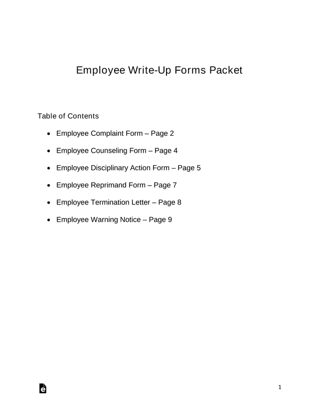 Employee Write Up Forms Packet screenshot