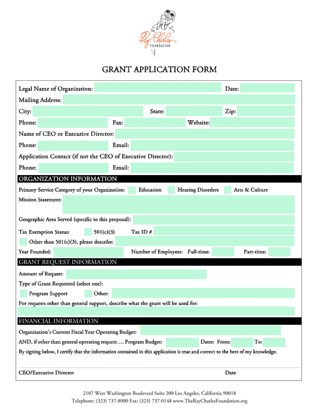 Grant Application Form screenshot