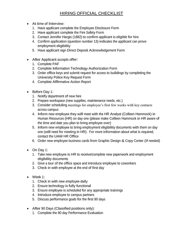 Hiring Official Checklist screenshot