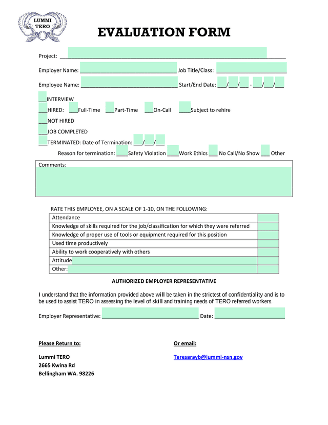 EVALUATION FORM screenshot
