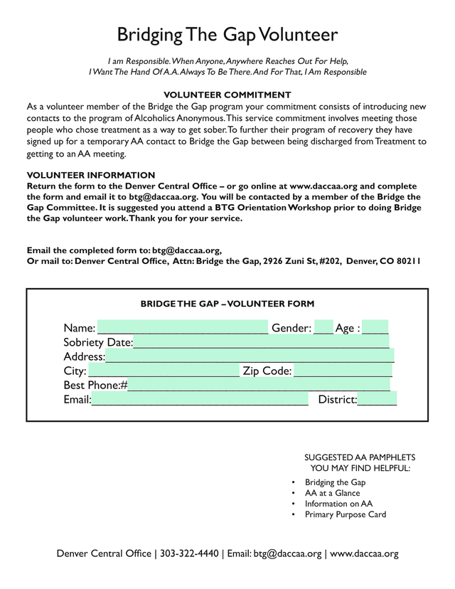 Bridge The Gap  Volunteer Form screenshot
