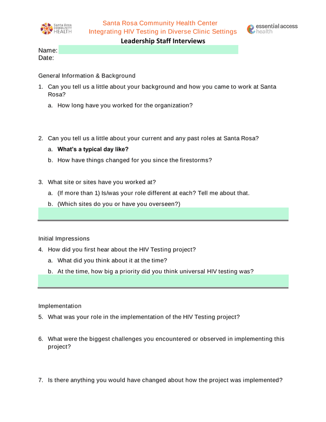 Leadership Staff Interviews Integrating HIV Testing In Diverse Clinic Settings screenshot