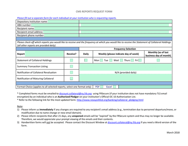 CMS REPORTS REQUEST FORM screenshot