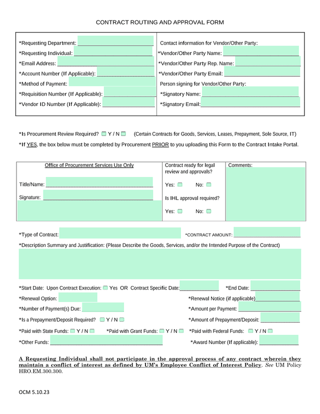 Contract Routing And Approval Form screenshot