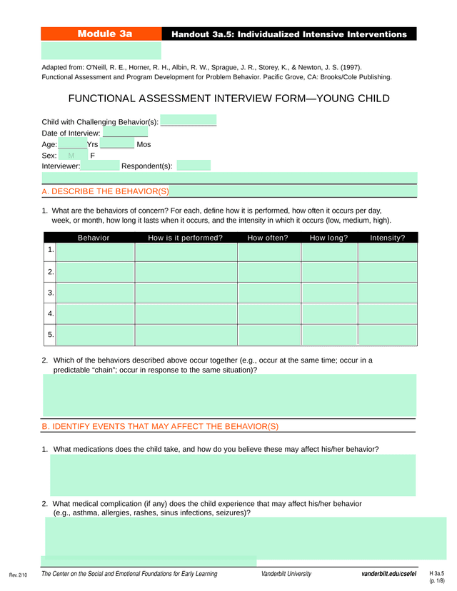 Functional Assessment Interview FormYoung Child screenshot