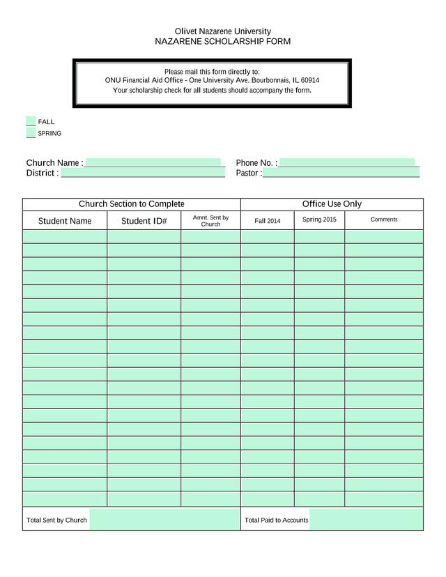 NAZARENE SCHOLARSHIP FORM screenshot