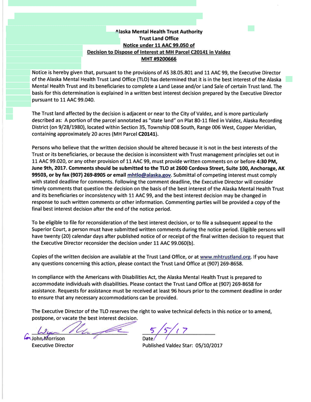 Best Interest Decision Disposal Of Interest At MH Parcel CaOI4I In Valdez screenshot
